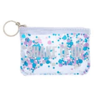 Claire's Clear Glitter Coin Pouch with Blue and Pink Confetti
